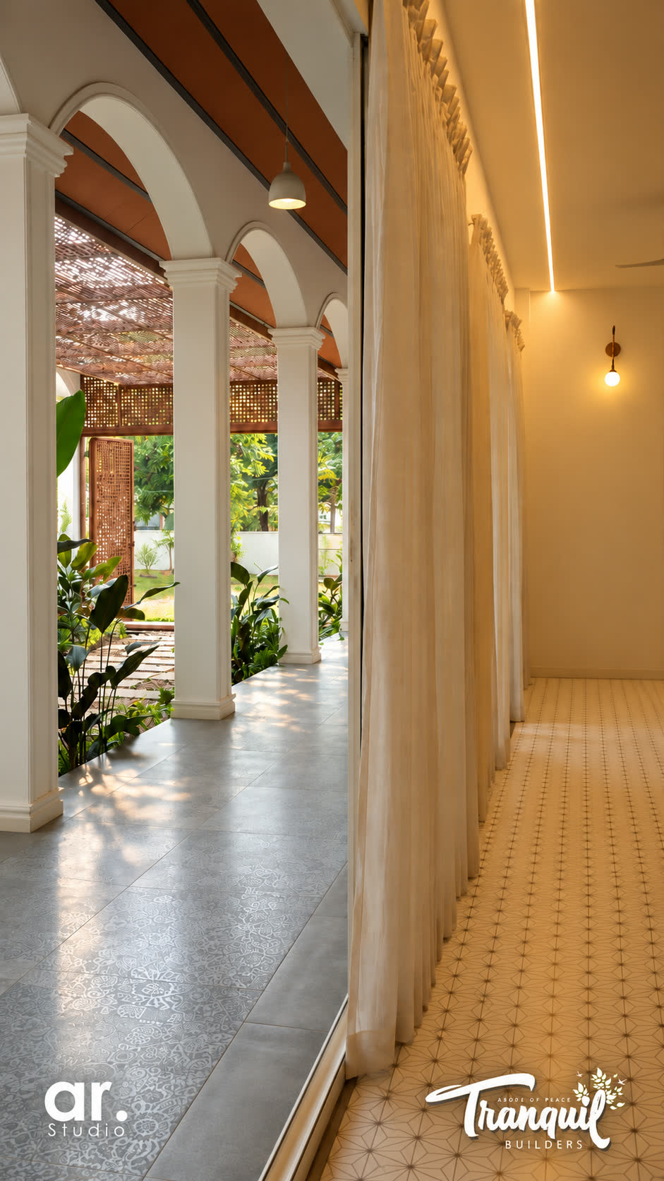 Ajish Residency — the arcade running the depth of the house