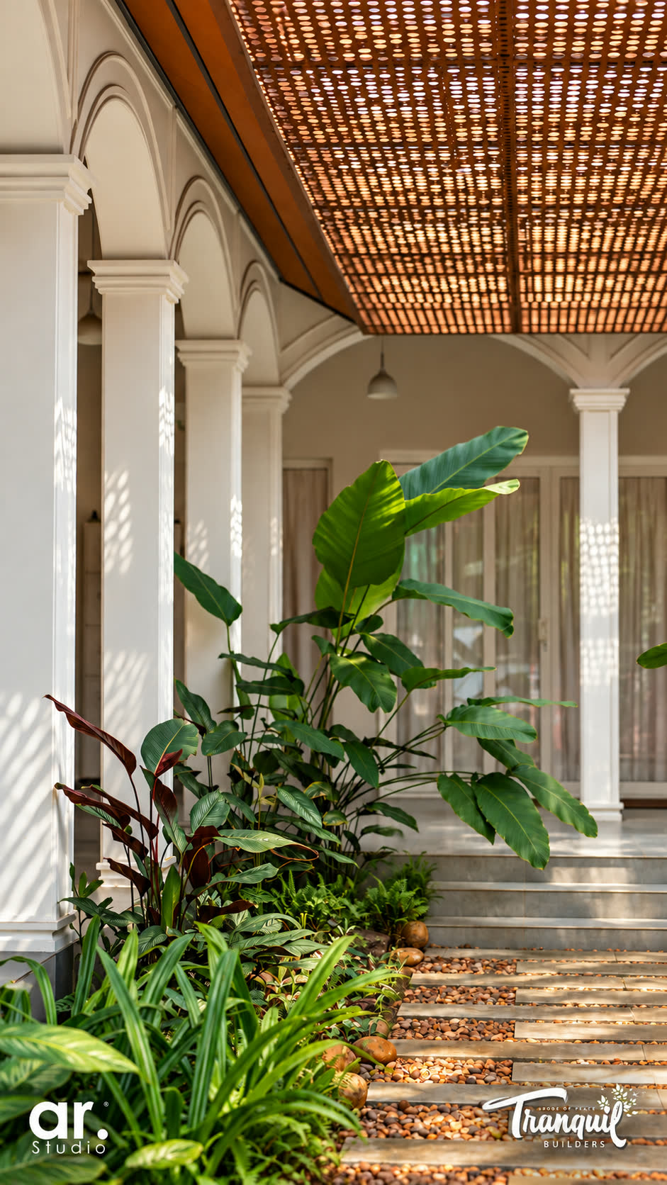 Ajish Residency — the corridor edged with planting