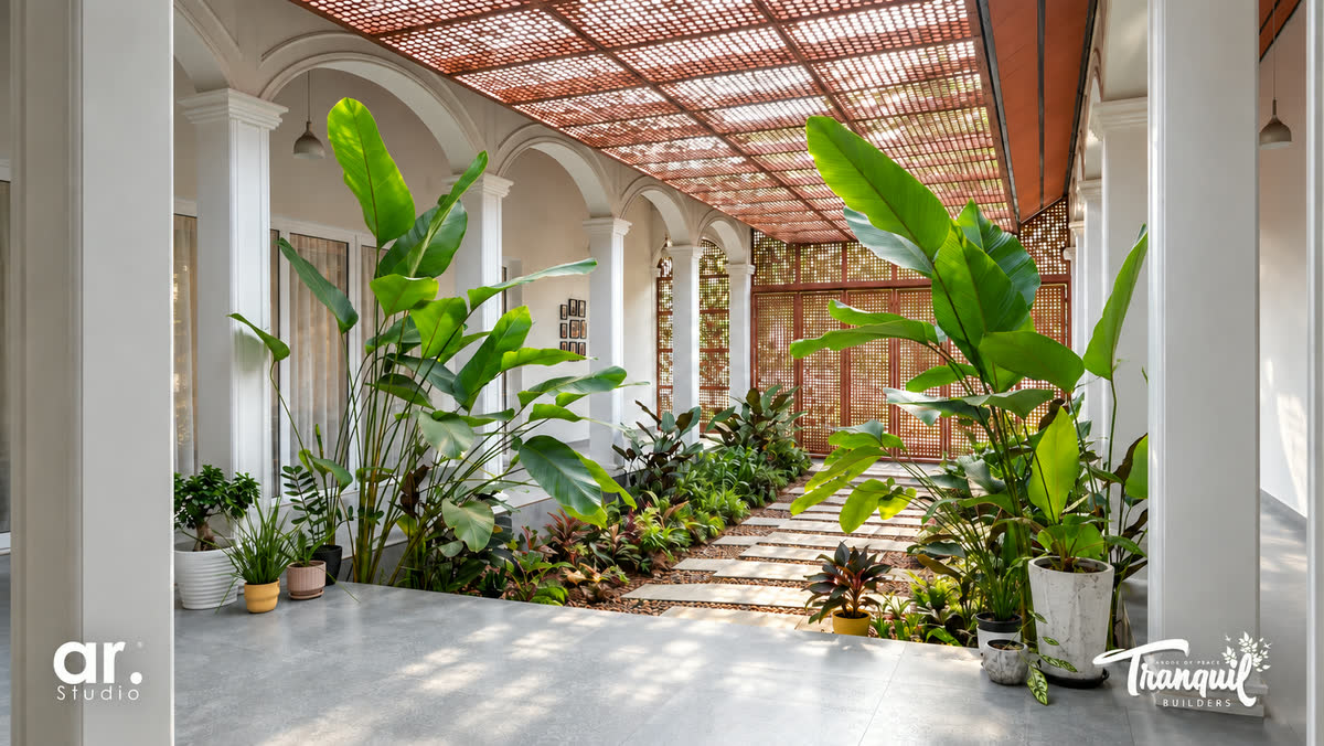 Ajish Residency, planting and arches around the courtyard